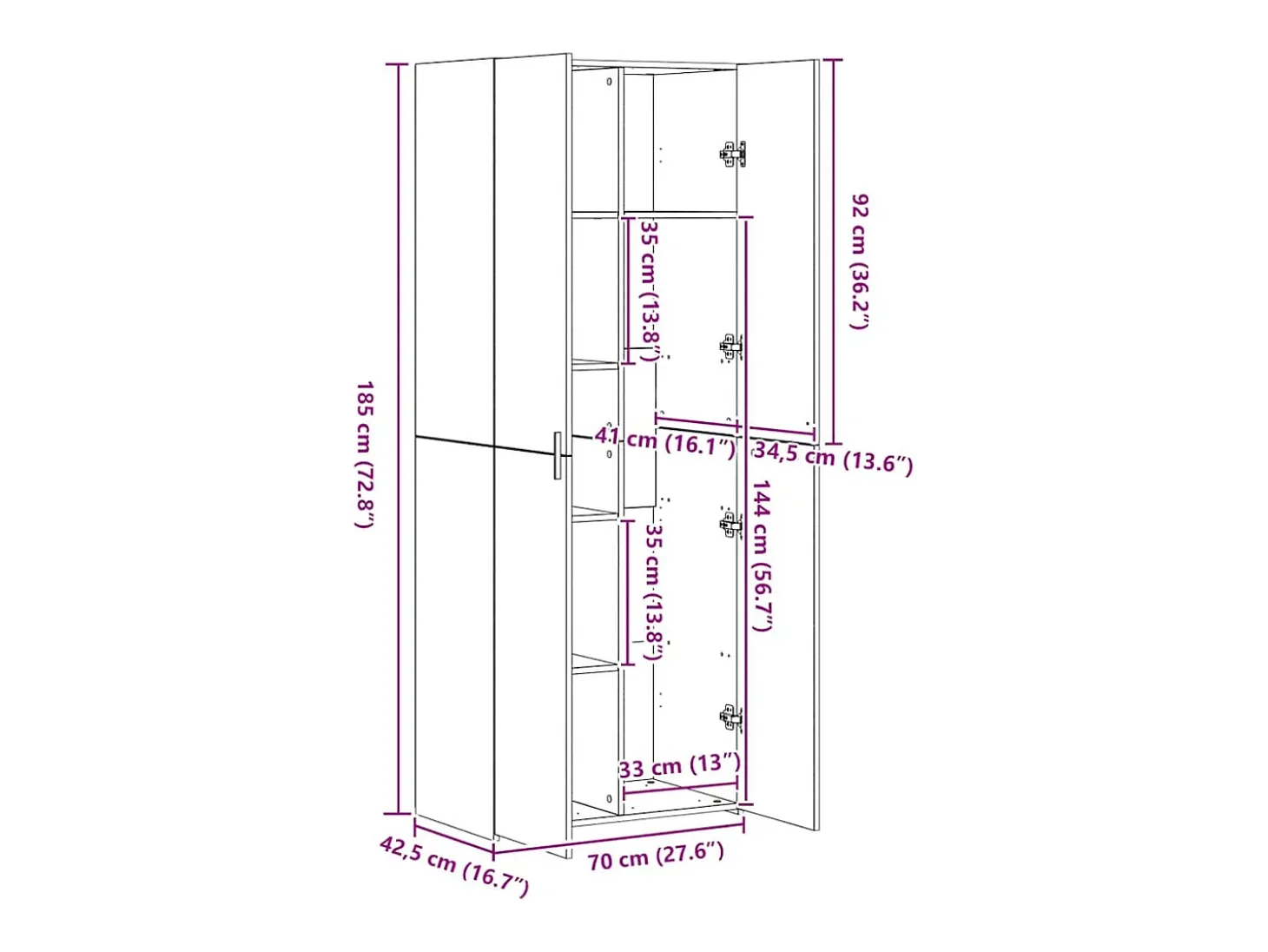 Aparador alto madera de ingeniería roble Sonoma 70x42,5x185 cm