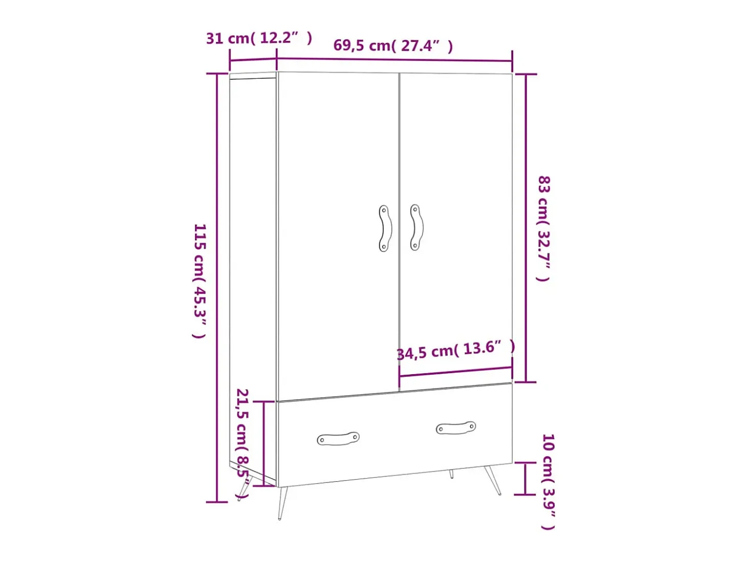 Aparador alto madera de ingeniería gris Sonoma 69,5x31x115 cm