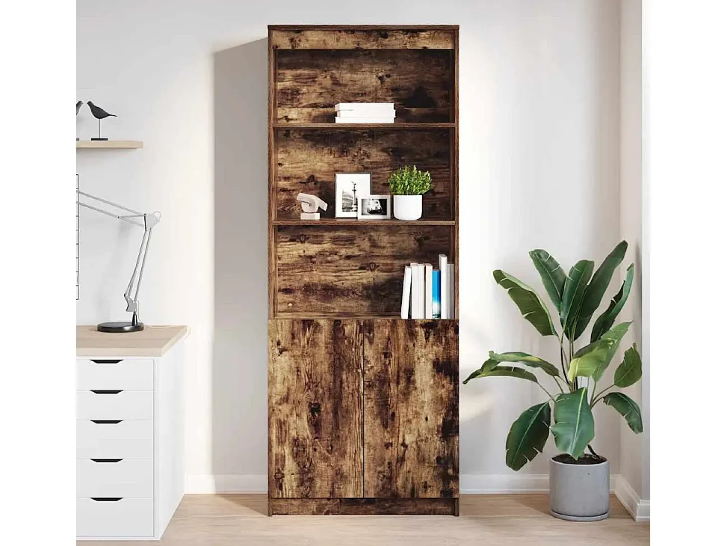 Aparador alto madera de ingeniería roble ahumado 70x35x180 cm