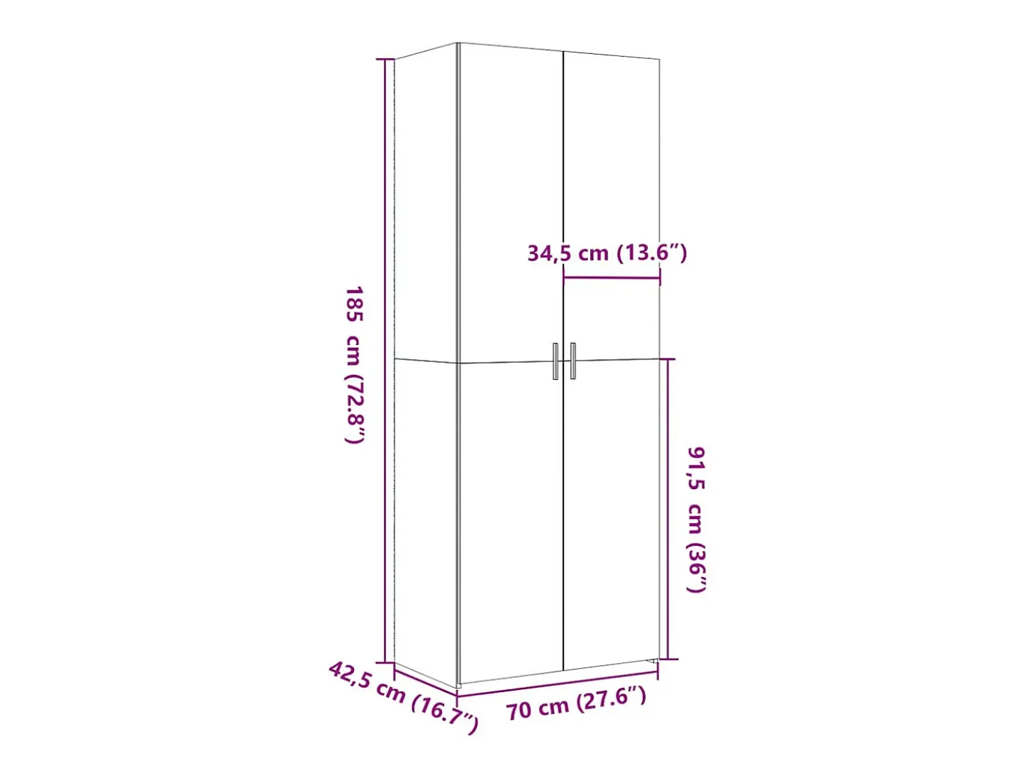 Aparador alto madera de ingeniería gris hormigón 70x42,5x185 cm