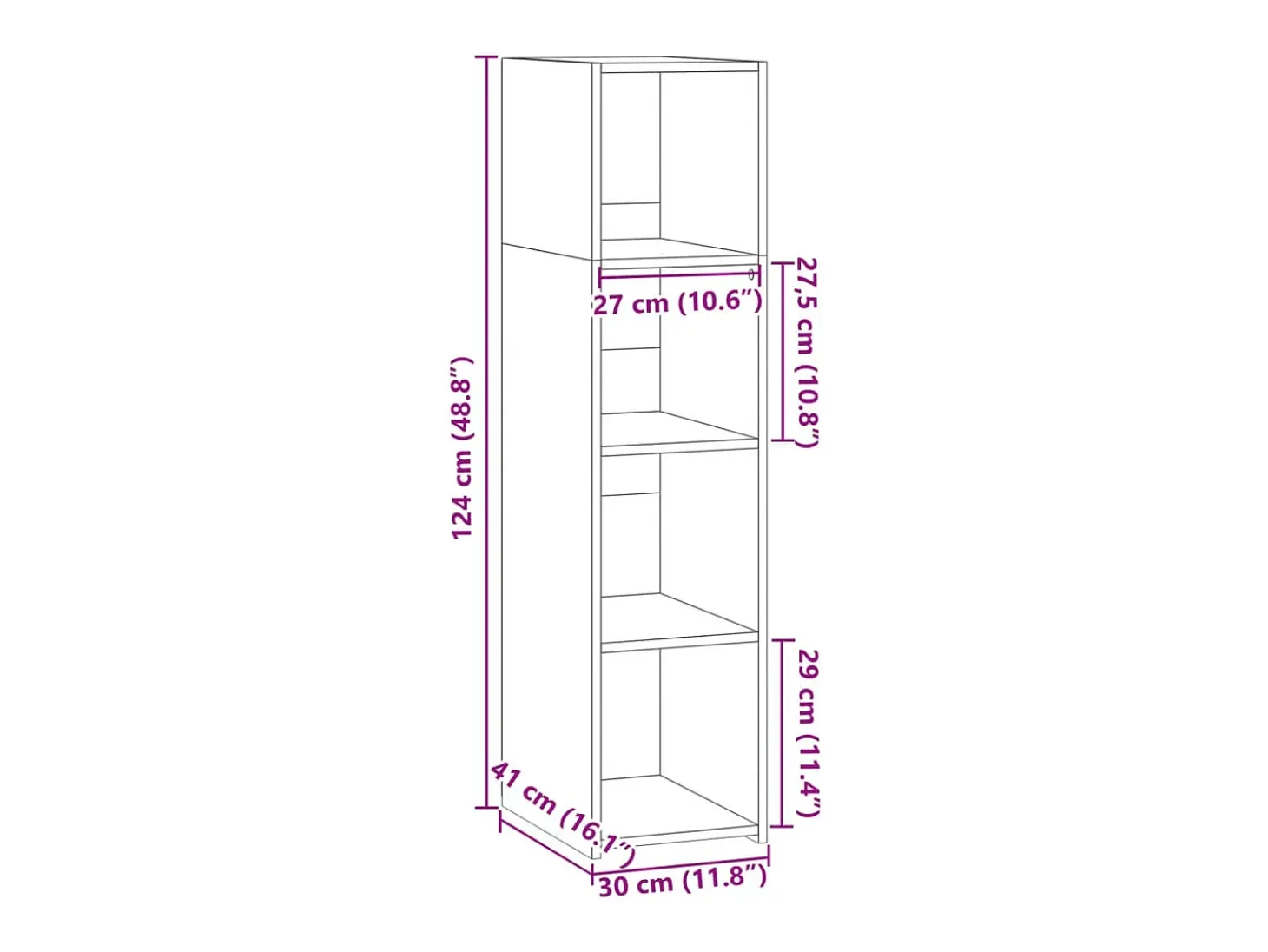 Aparador alto madera de ingeniería gris Sonoma 30x41x124 cm