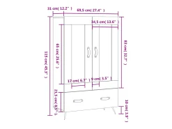 Aparador alto madera de ingeniería gris hormigón 69,5x31x115 cm