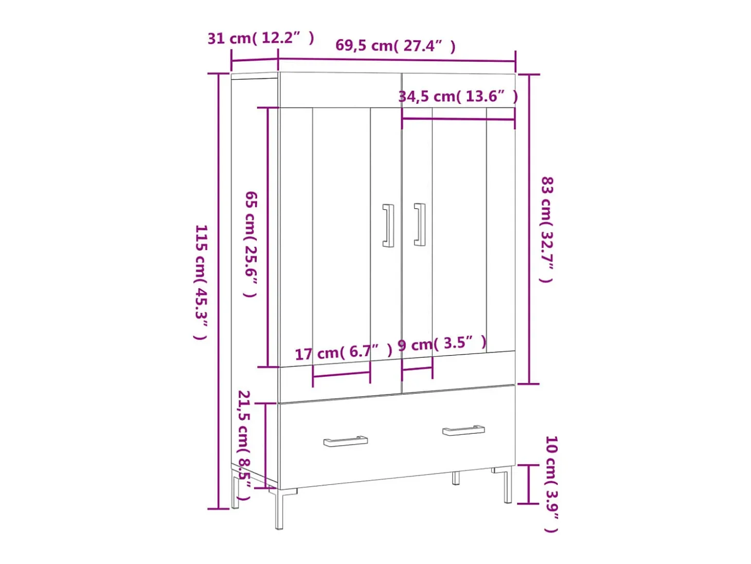 Aparador alto madera de ingeniería roble Sonoma 69,5x31x115 cm
