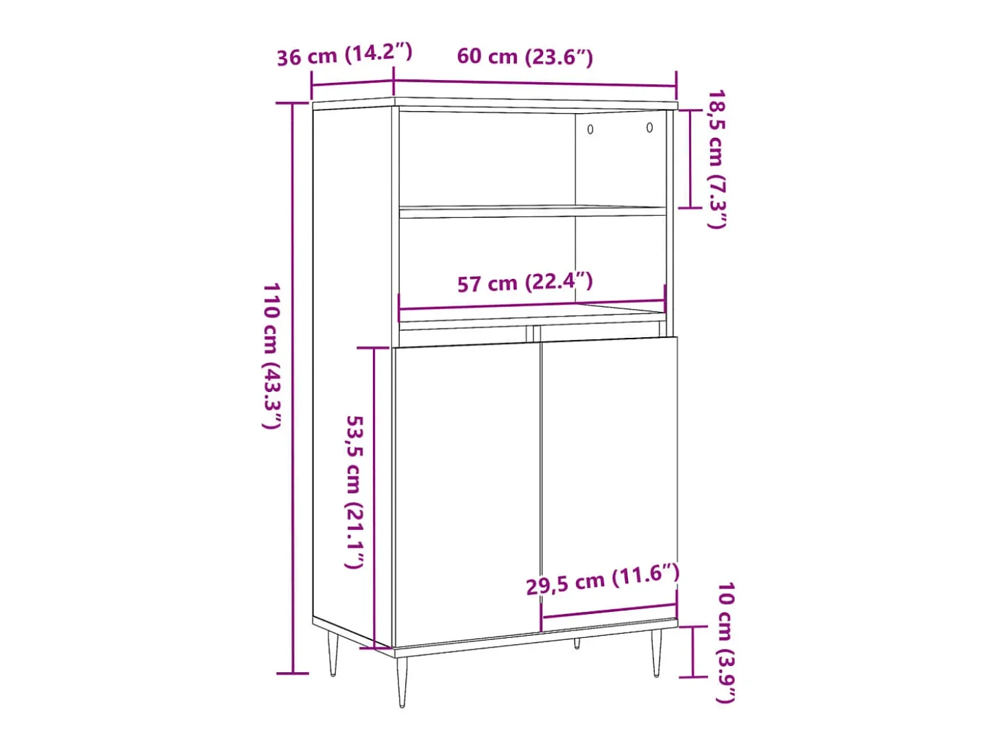 Aparador alto madera de ingeniería envejecida 60x36x110 cm