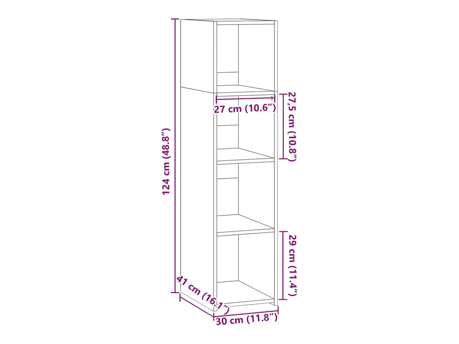 Aparador alto madera de ingeniería negro 30x41x124 cm