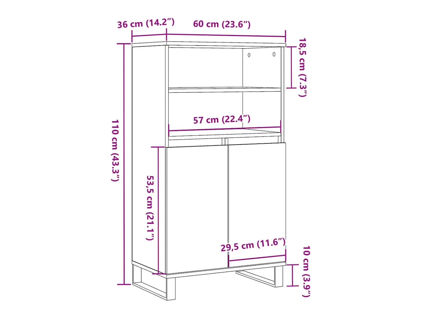 Aparador alto madera de ingeniería envejecida 60x36x110 cm