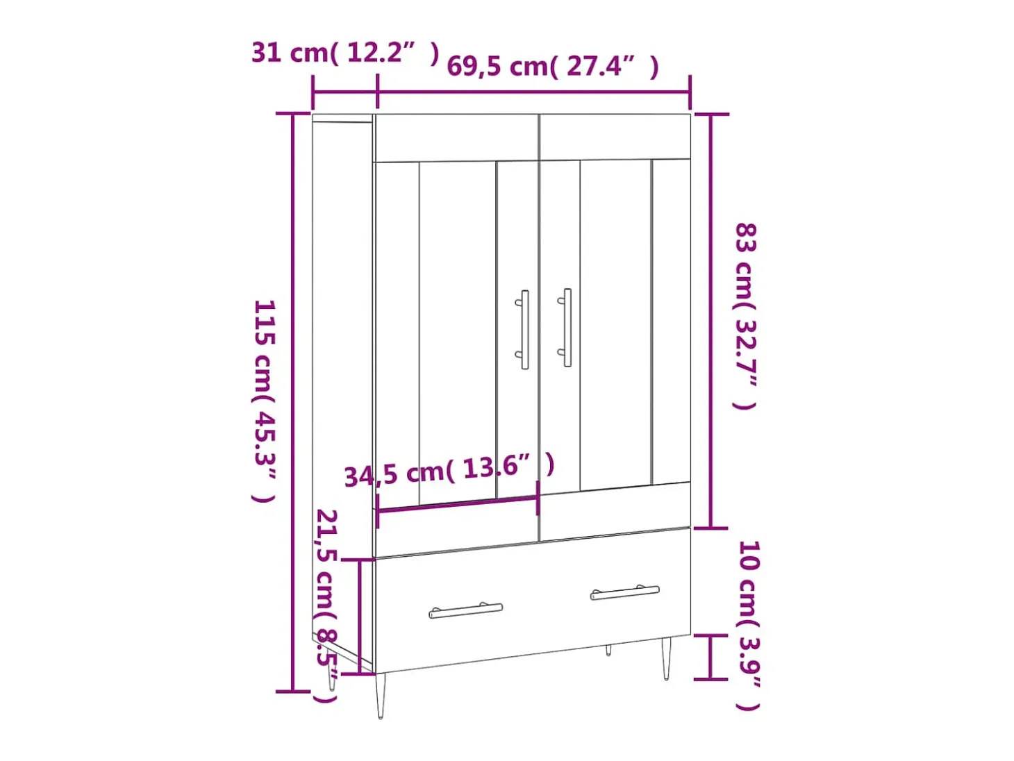 Aparador alto madera de ingeniería gris Sonoma 69,5x31x115 cm