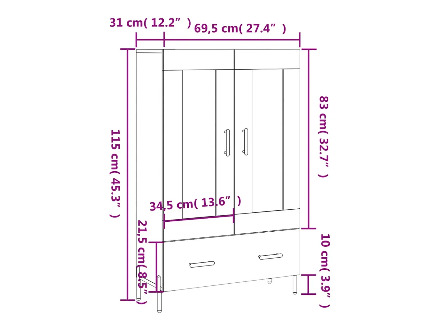 Aparador alto madera de ingeniería blanco 69,5x31x115 cm