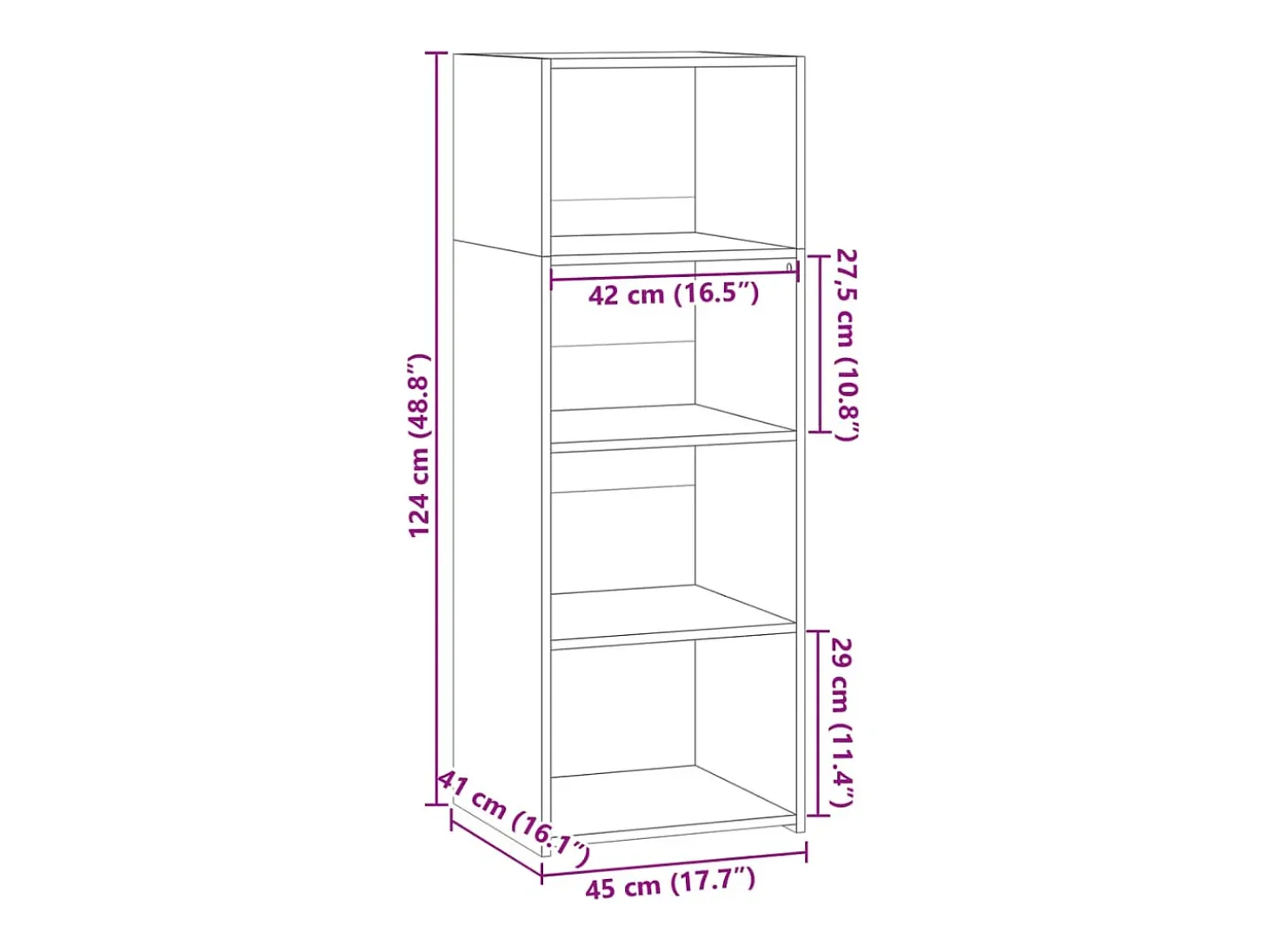 Aparador alto madera de ingeniería gris hormigón 45x41x124 cm