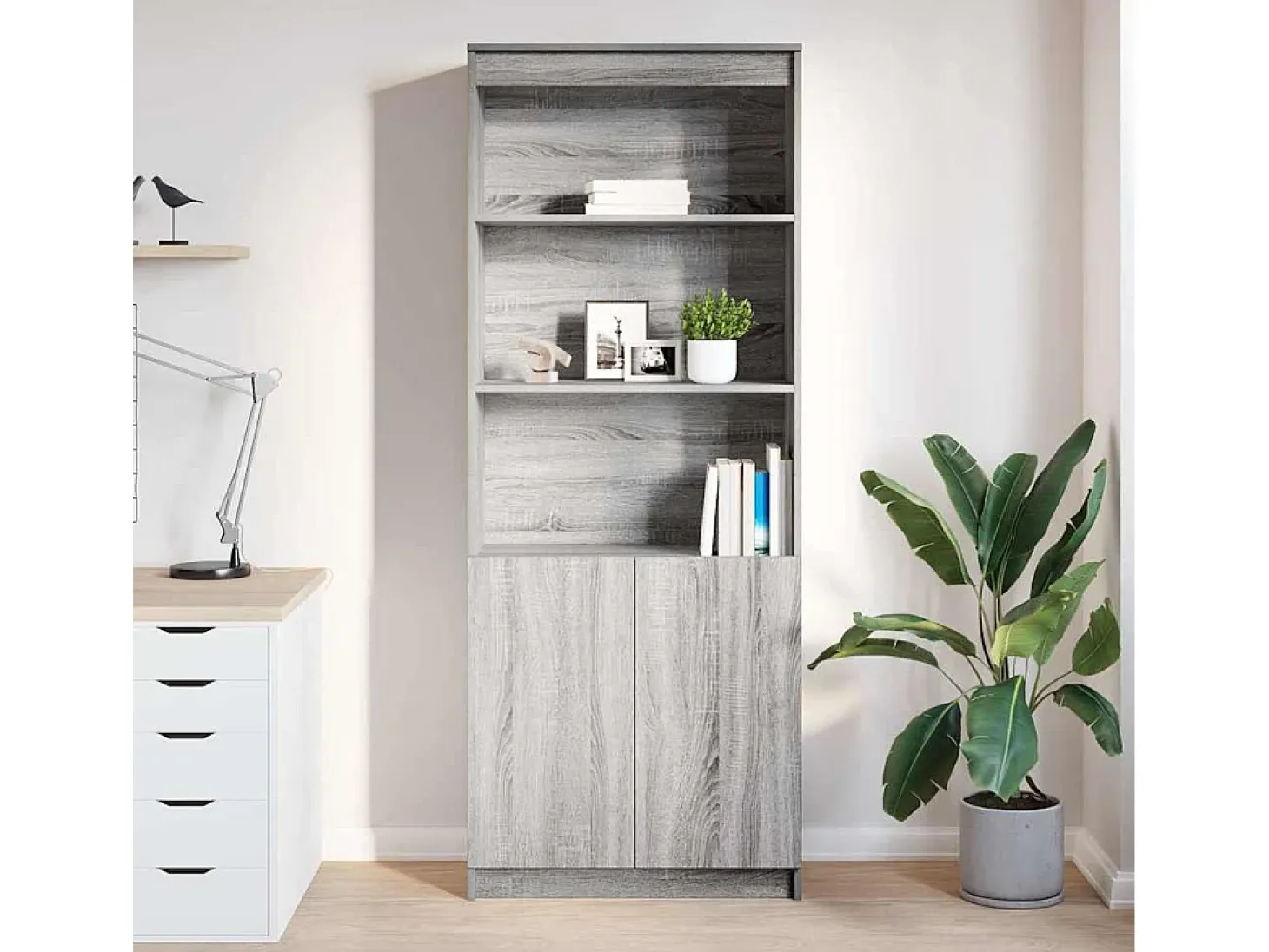 Aparador alto madera de ingeniería gris Sonoma 70x35x180 cm