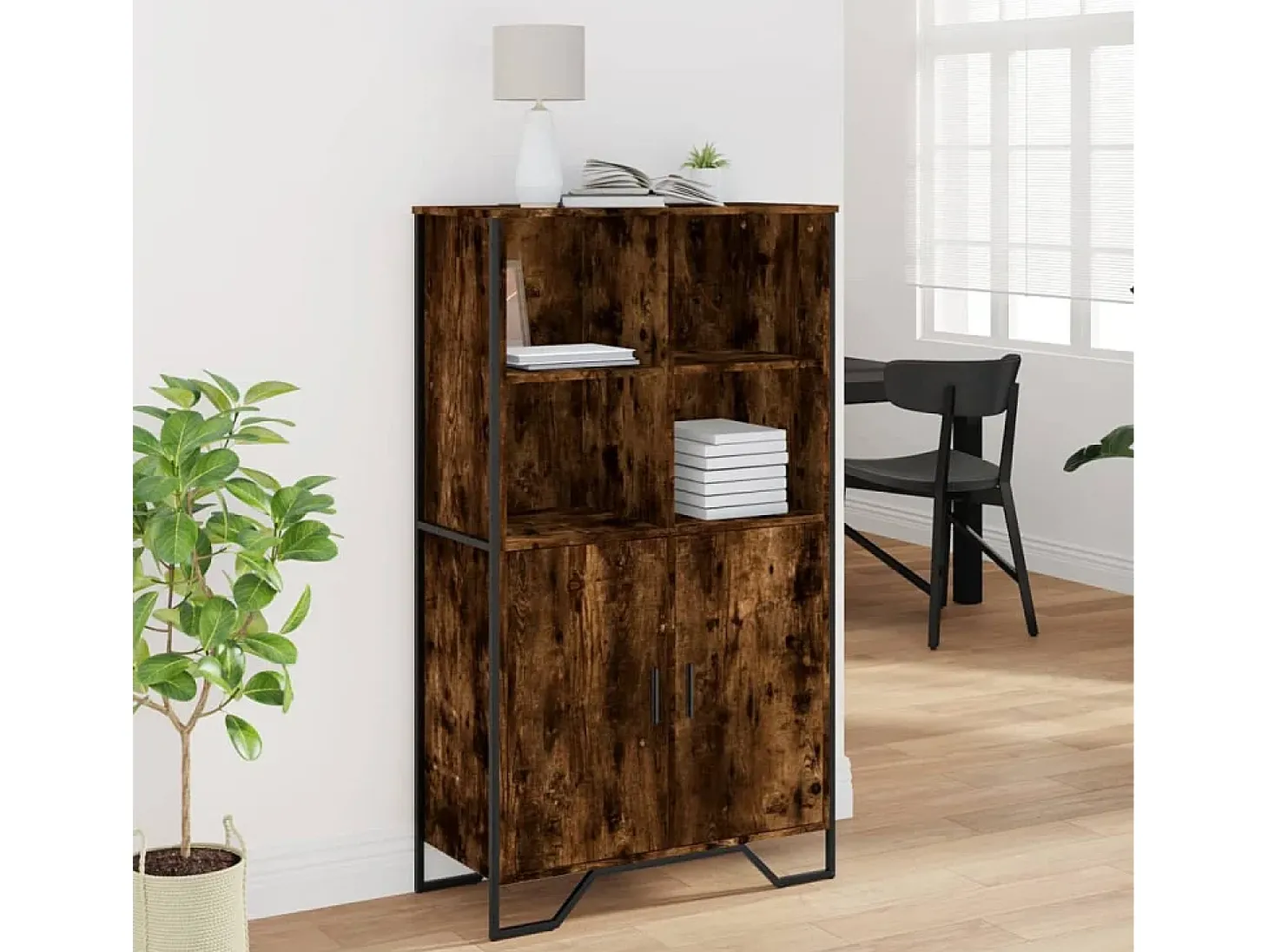 Aparador alto madera ingeniería roble ahumado 79,5x35,5x137,5cm