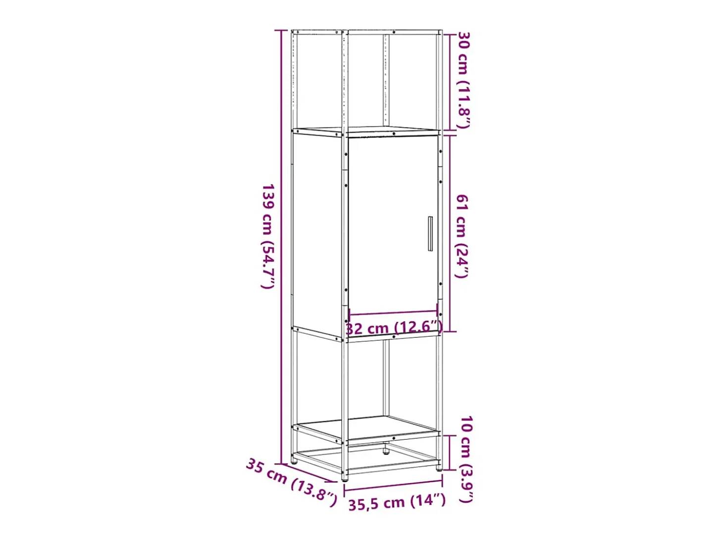 Aparador alto madera ingeniería metal gris sonoma 35,5x35x13 cm