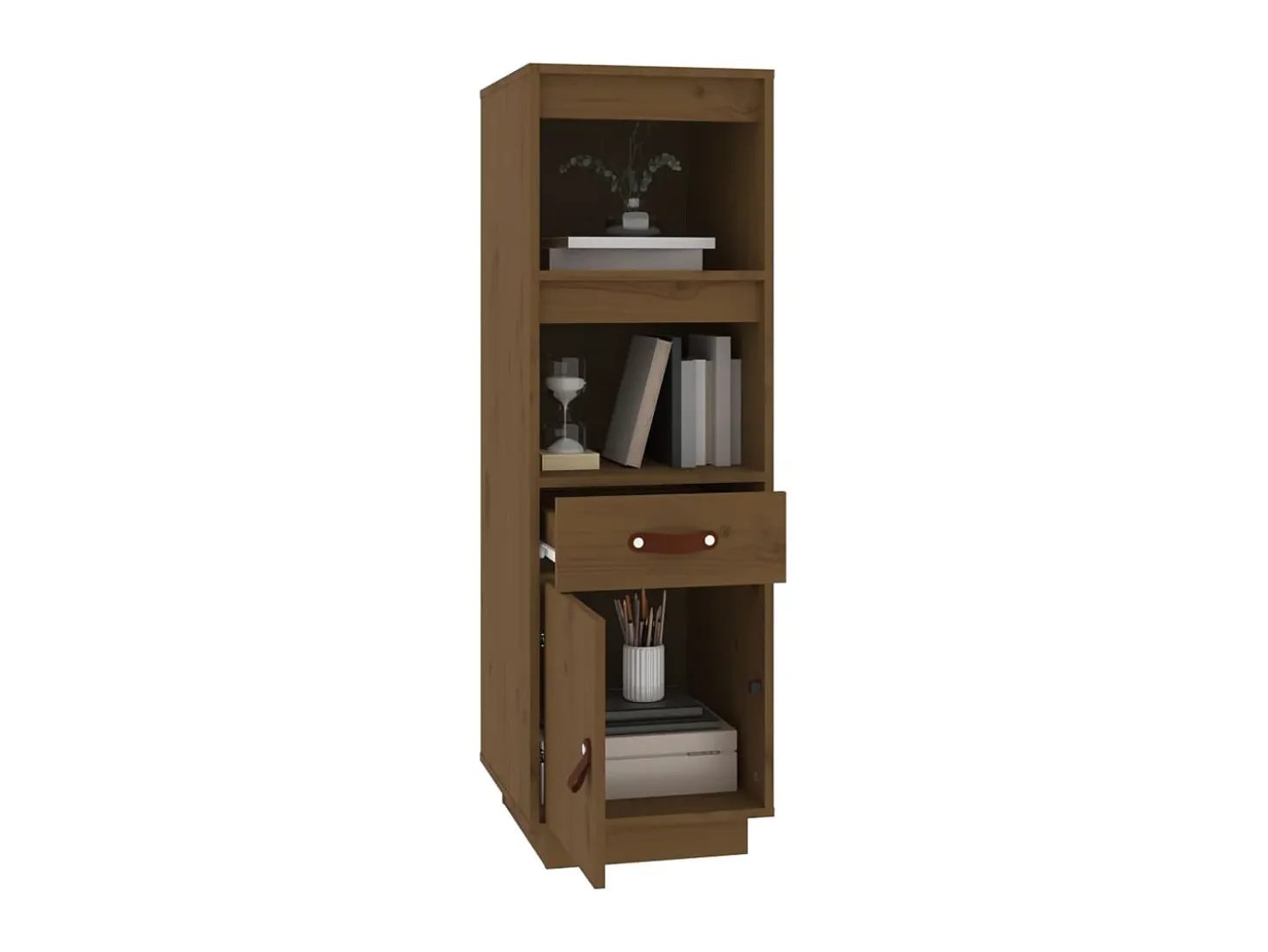 Aparador alto madera maciza de pino marrón miel 34x40x108,5 cm ES27815