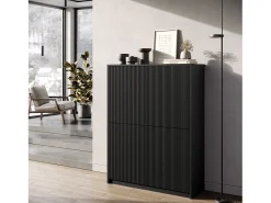 Aparador alto moderno con puertas canaleteadas Budapest - Negro
