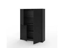 Aparador alto moderno con puertas canaleteadas Budapest - Negro