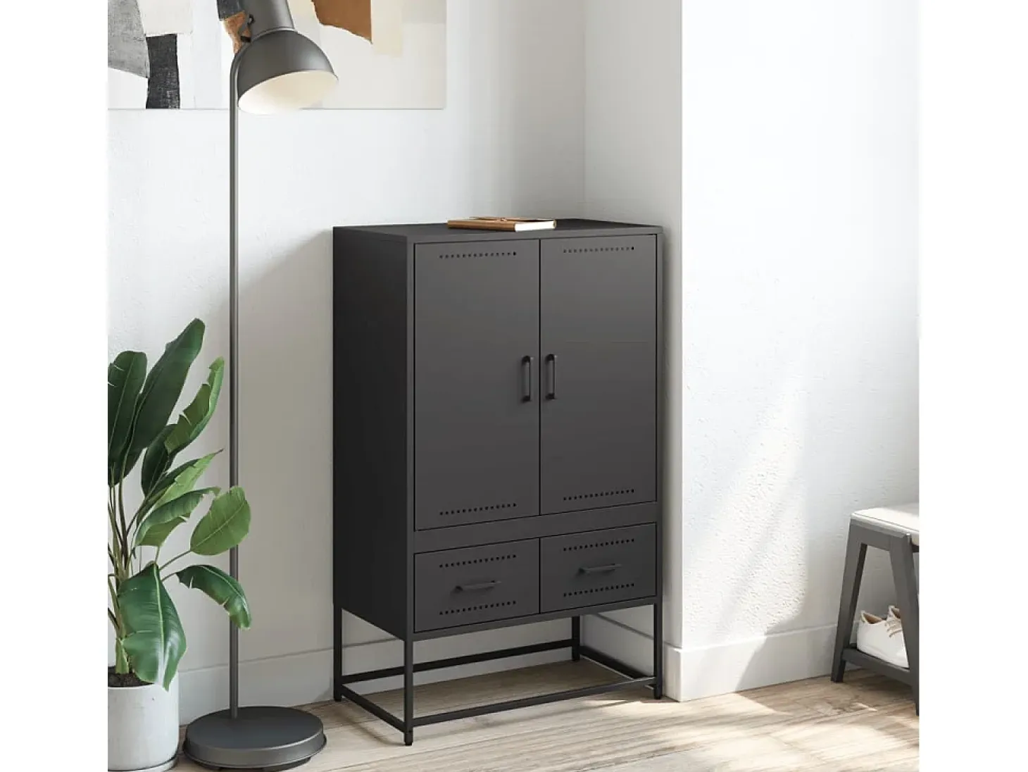 Aparador alto negro 68x39x111,5 cm acero
