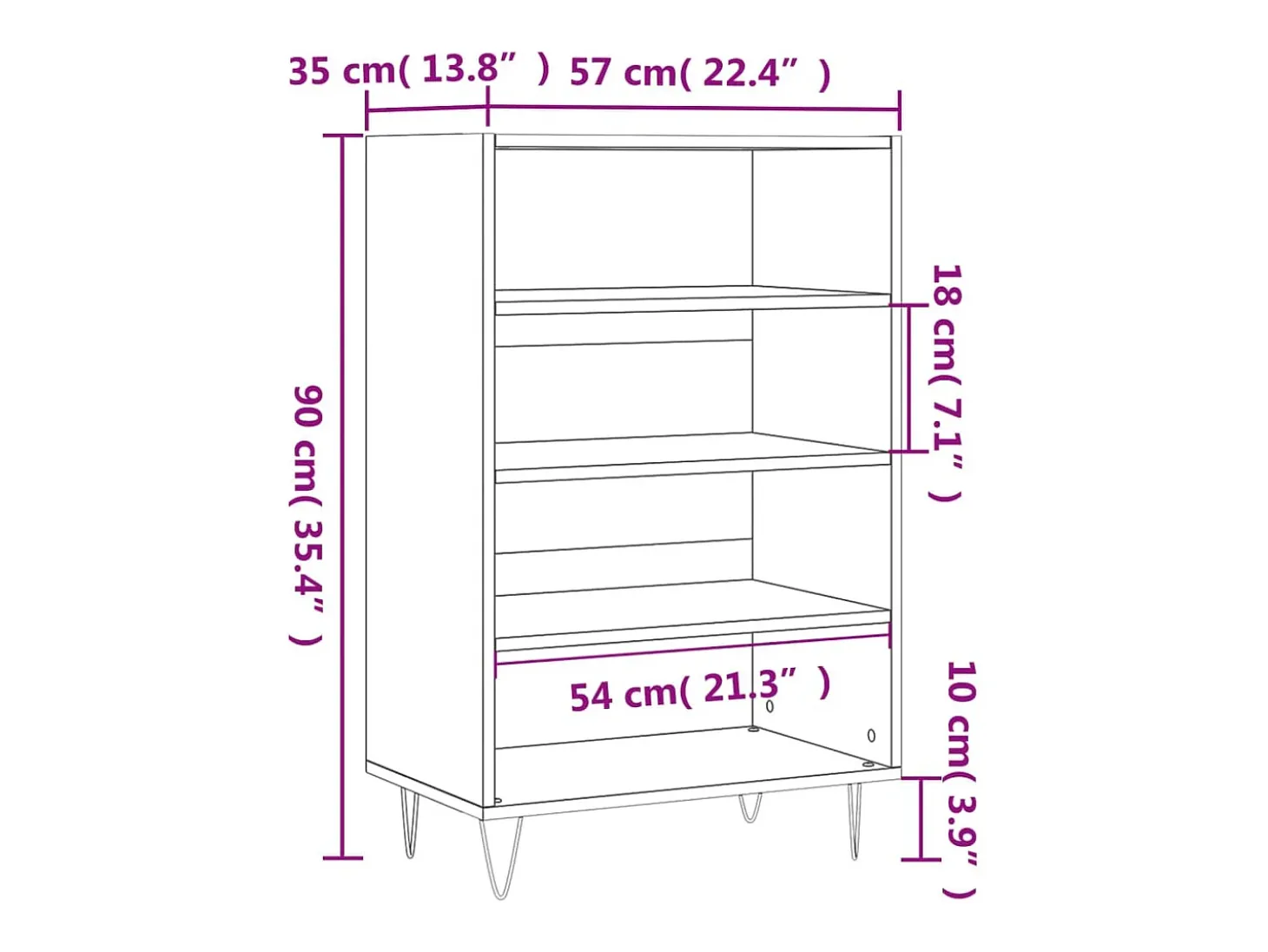 Aparador alto negro 57x35x90 cm madera de ingeniería