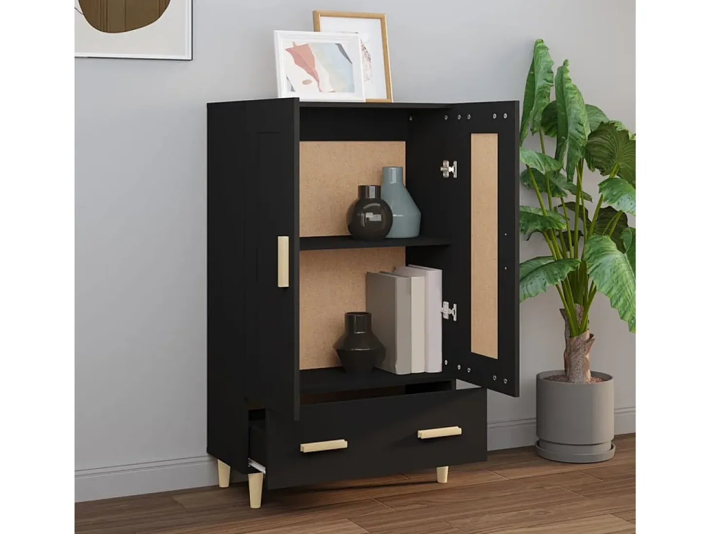 Aparador alto negro 70x31x115 cm madera contrachapada