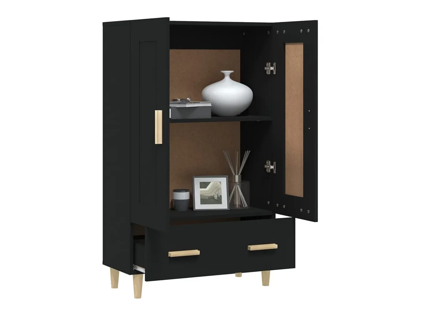 Aparador alto negro 70x31x115 cm madera contrachapada