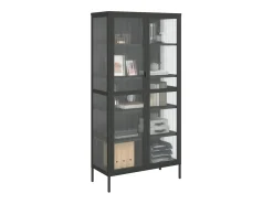 Aparador alto negro 85x40x180 cm cristal y acero