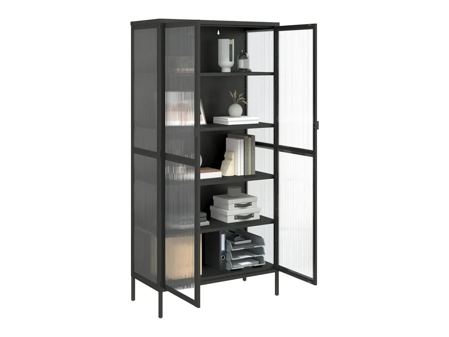 Aparador alto negro 85x40x180 cm cristal y acero