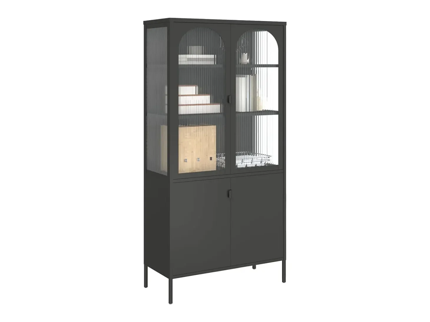 Aparador alto negro 90x40x180 cm cristal y acero