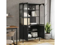 Aparador alto negro 90x40x180 cm cristal y acero