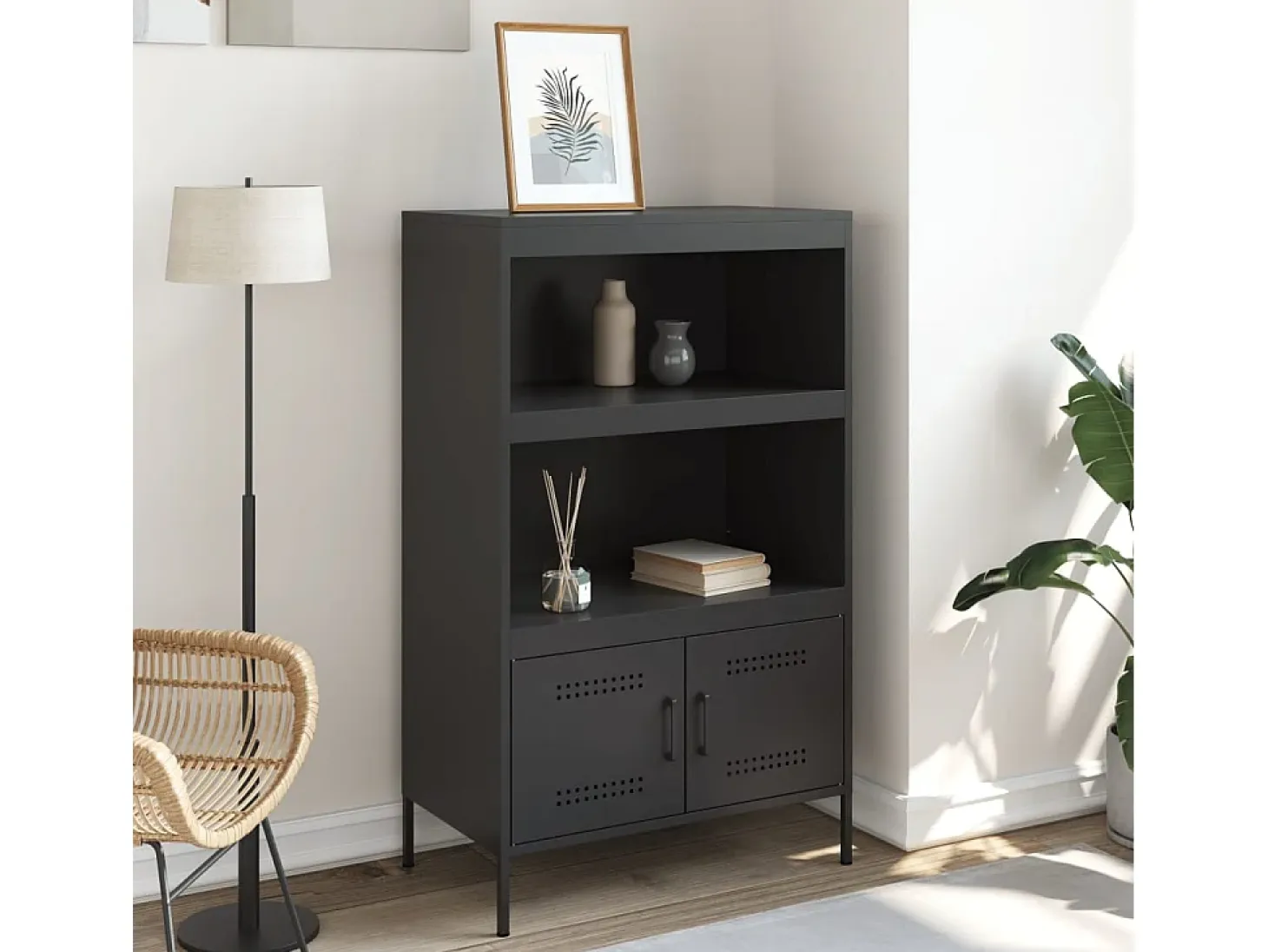 Aparador alto negro 68x39x113 cm acero