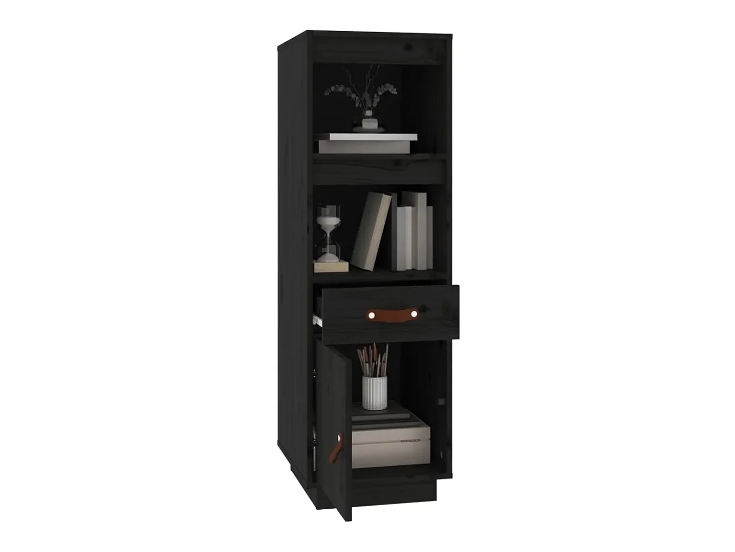 Aparador alto Negro 34x40x108,5 cm Madera maciza de pino
