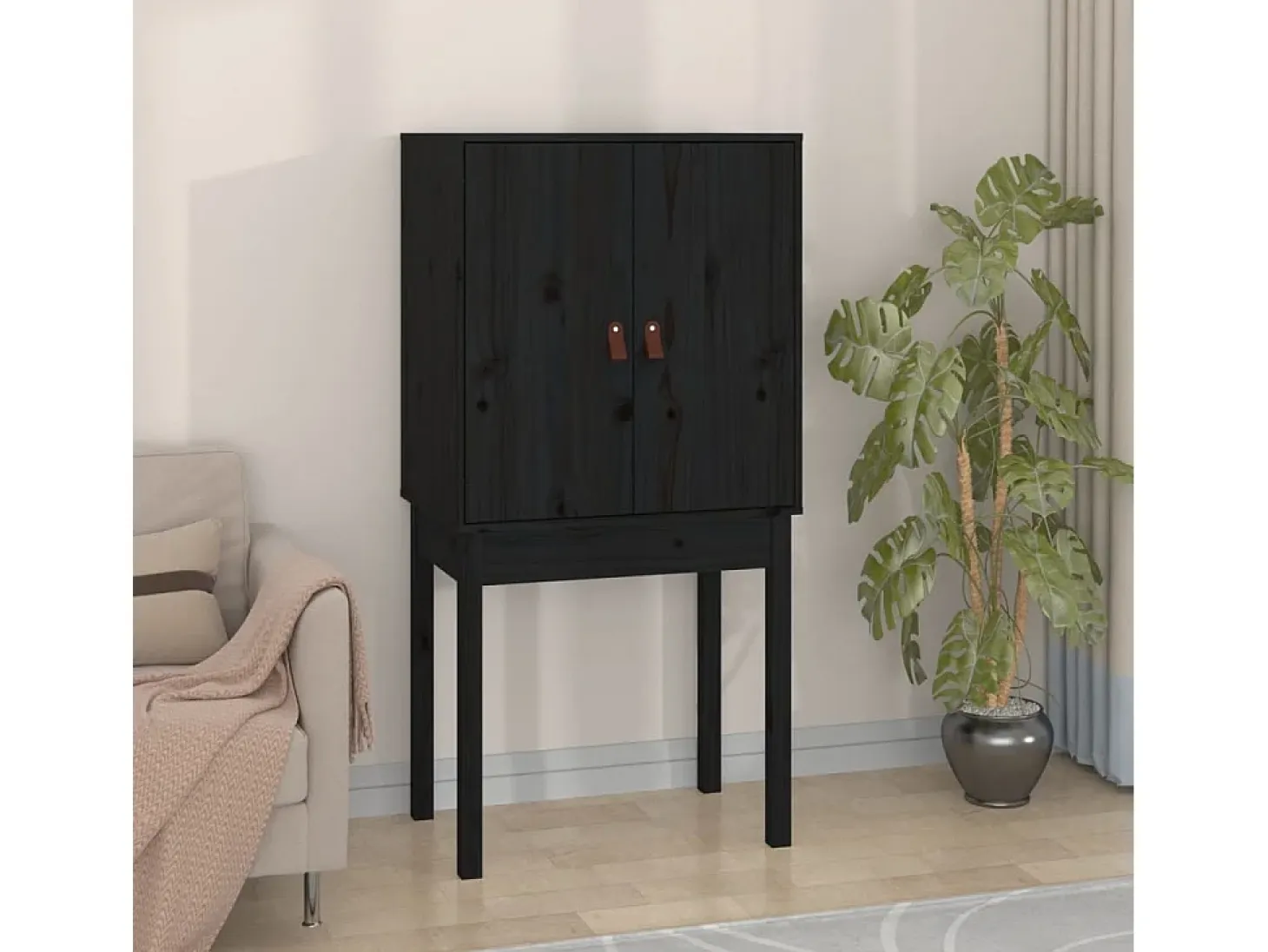 Aparador alto Negro 60x40x120 cm Madera maciza de pino