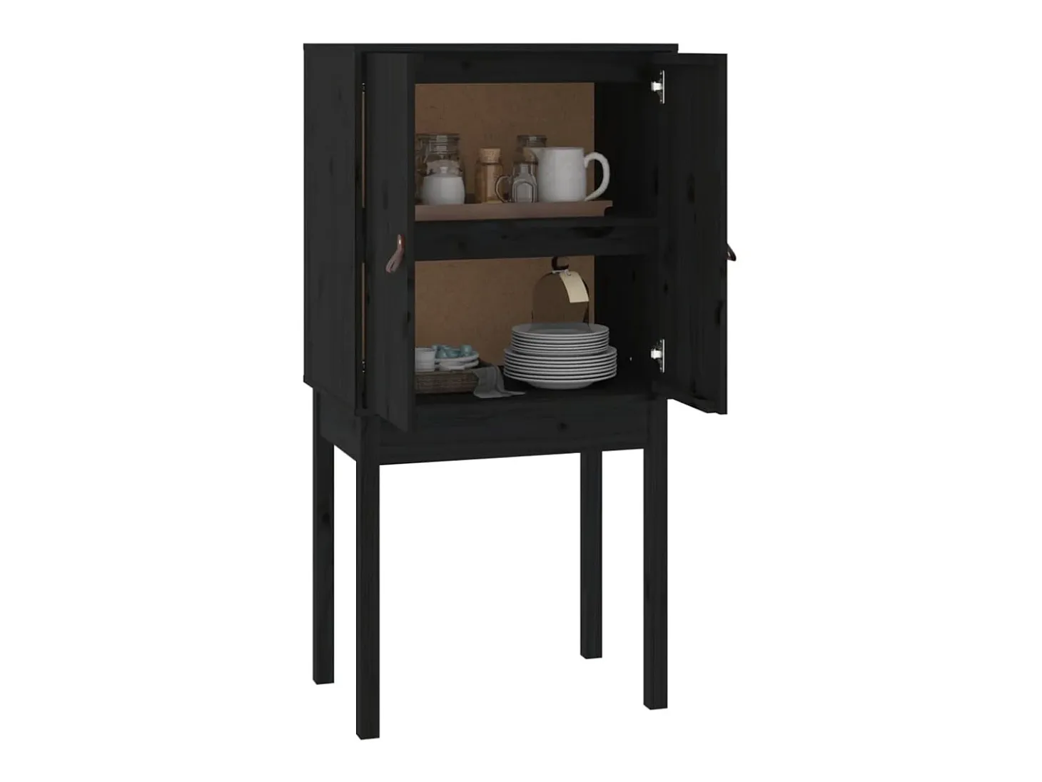 Aparador alto Negro 60x40x120 cm Madera maciza de pino