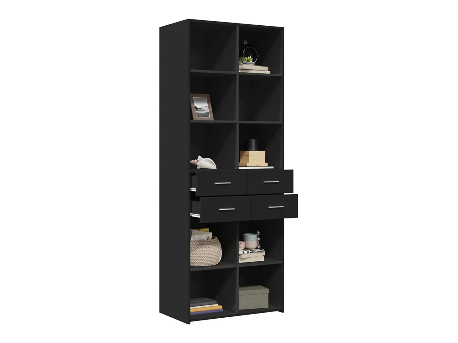 Aparador alto negro 70x42,5x185 cm madera contrachapada