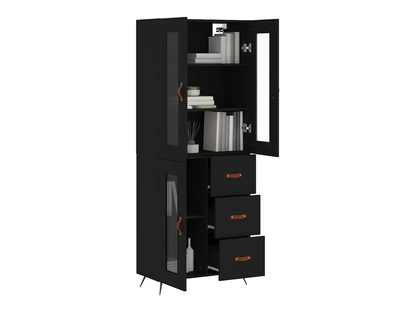 Aparador alto negro 69,5x34x180 cm Madera contrachapada