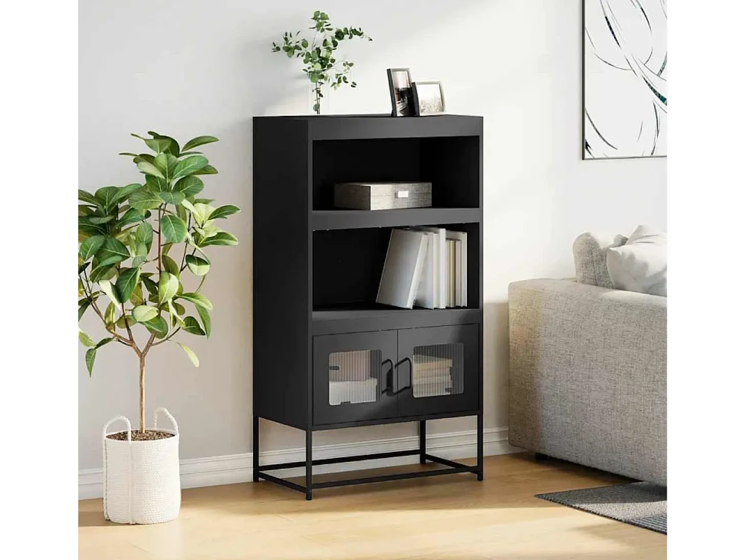 Aparador alto negro 68x39x123 cm acero