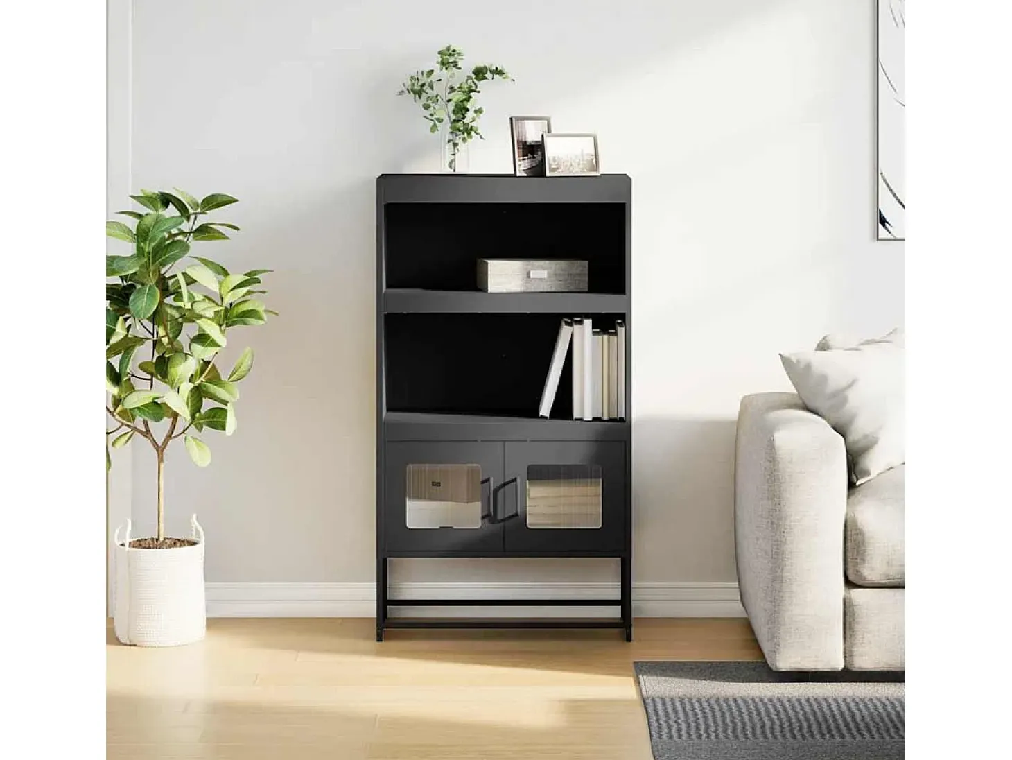 Aparador alto negro 68x39x123 cm acero