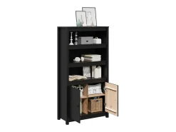Aparador alto Negro 80x35x154 cm Madera maciza de pino