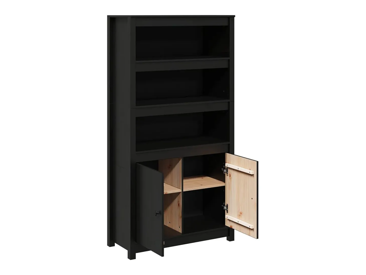 Aparador alto Negro 80x35x154 cm Madera maciza de pino