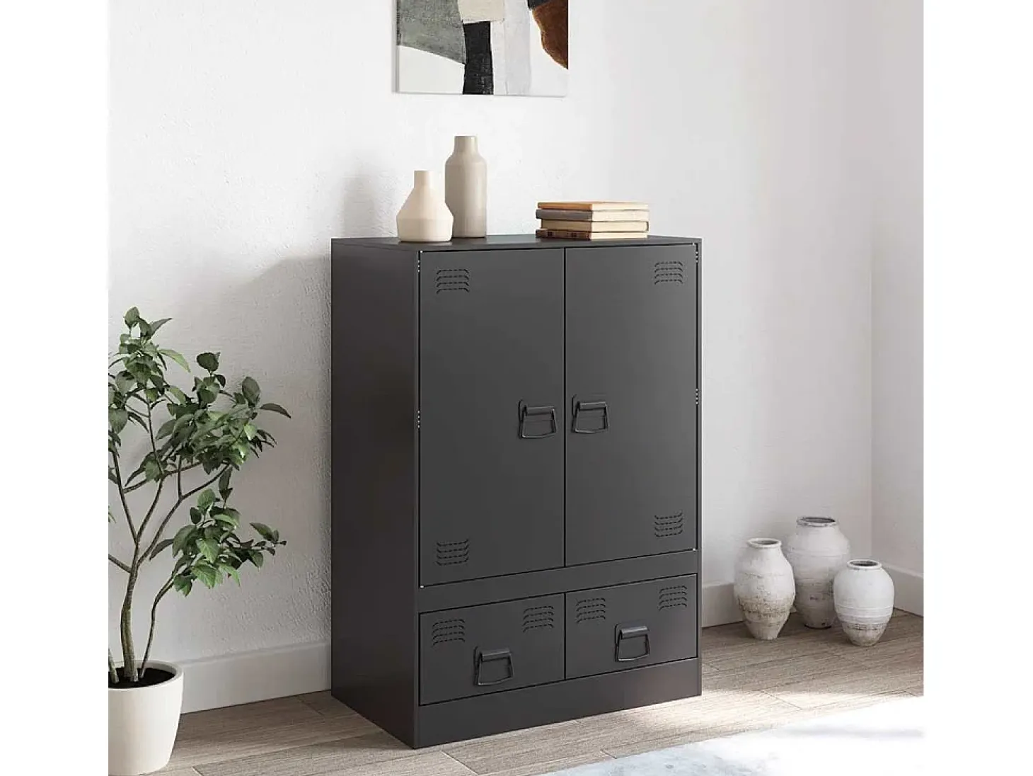 Aparador alto negro 67x39x95 cm acero