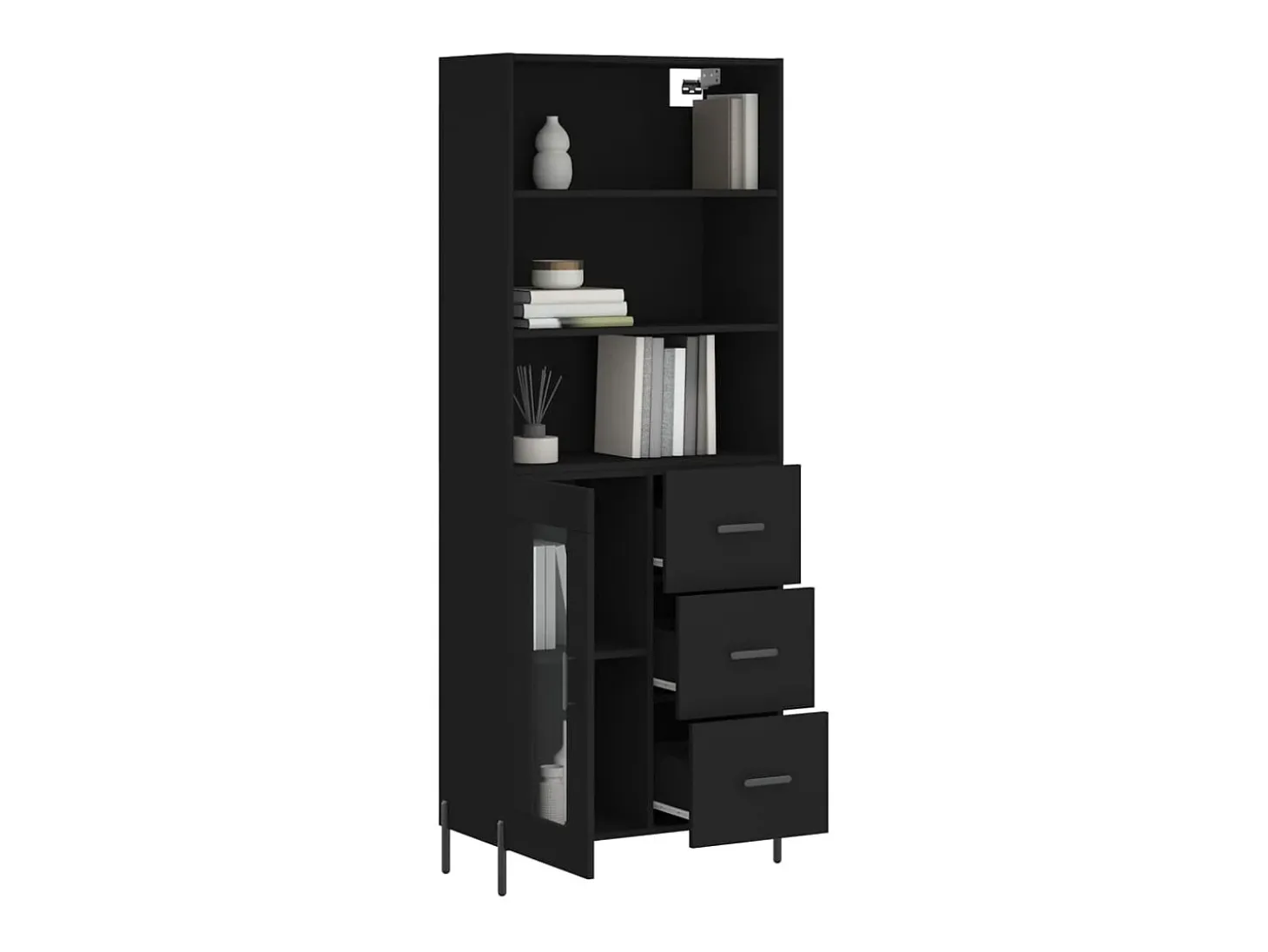 Aparador alto negro 69,5x34x180 cm Madera contrachapada