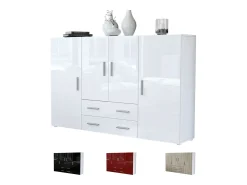 Aparador alto Nora con 2 cajones y 4 puertas con un total de 8 compartimentos detrás, blanco mate/blanco mate (166,5 x 106,5 x 35 cm)