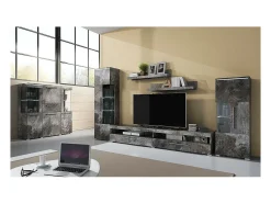 Aparador alto para salón color gris efecto pizarra colección BOMBAY