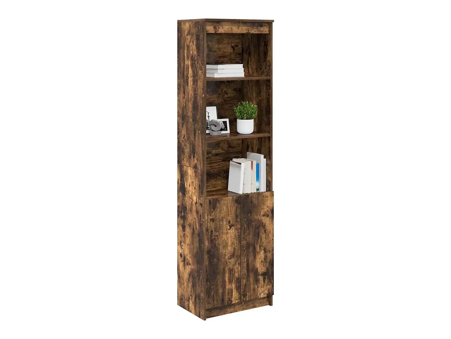 Aparador alto roble ahumado 50x35x180 cm madera de ingeniería