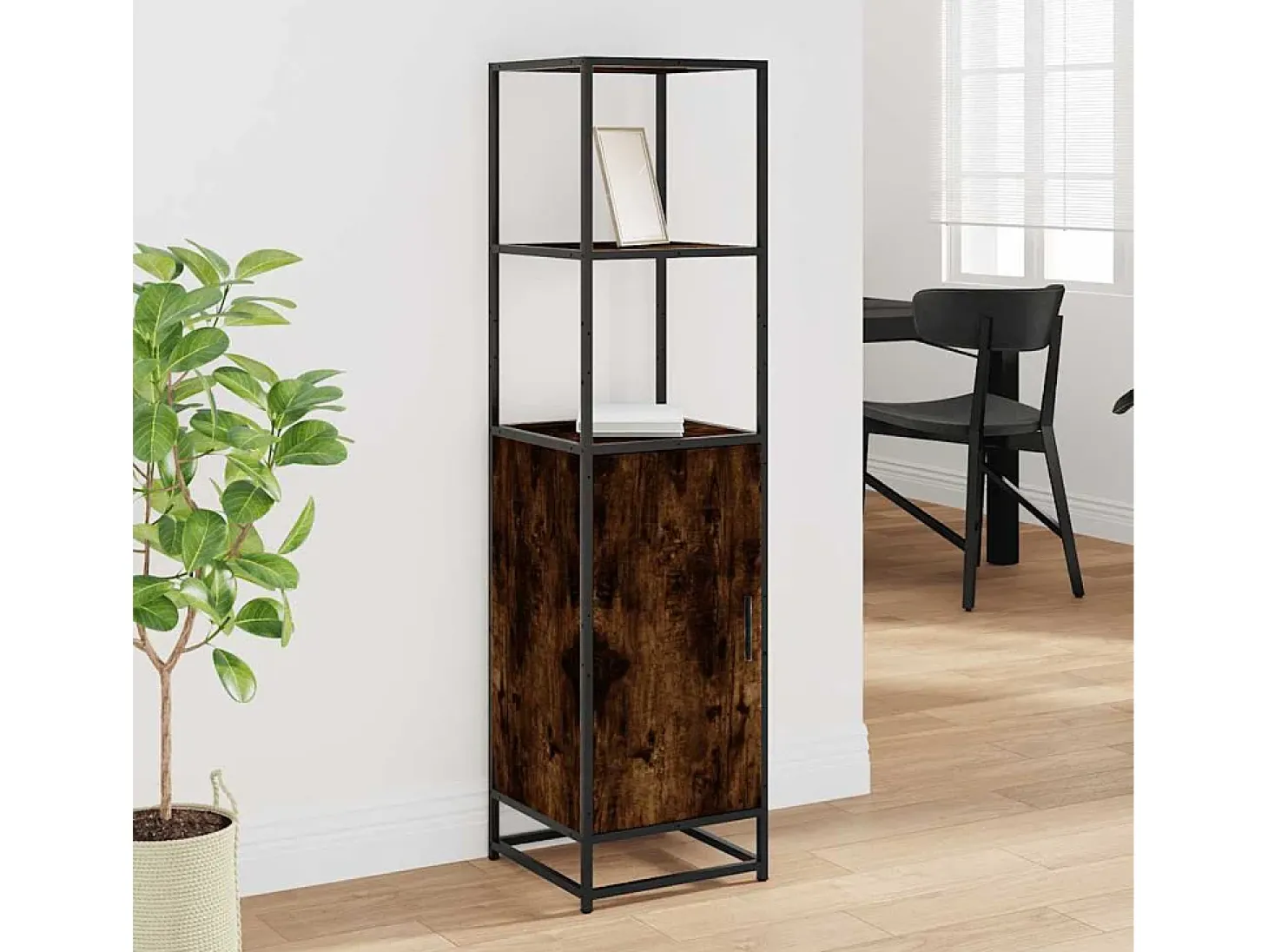 Aparador alto roble ahumado 35,5x35x139 cm madera contrachapada metal