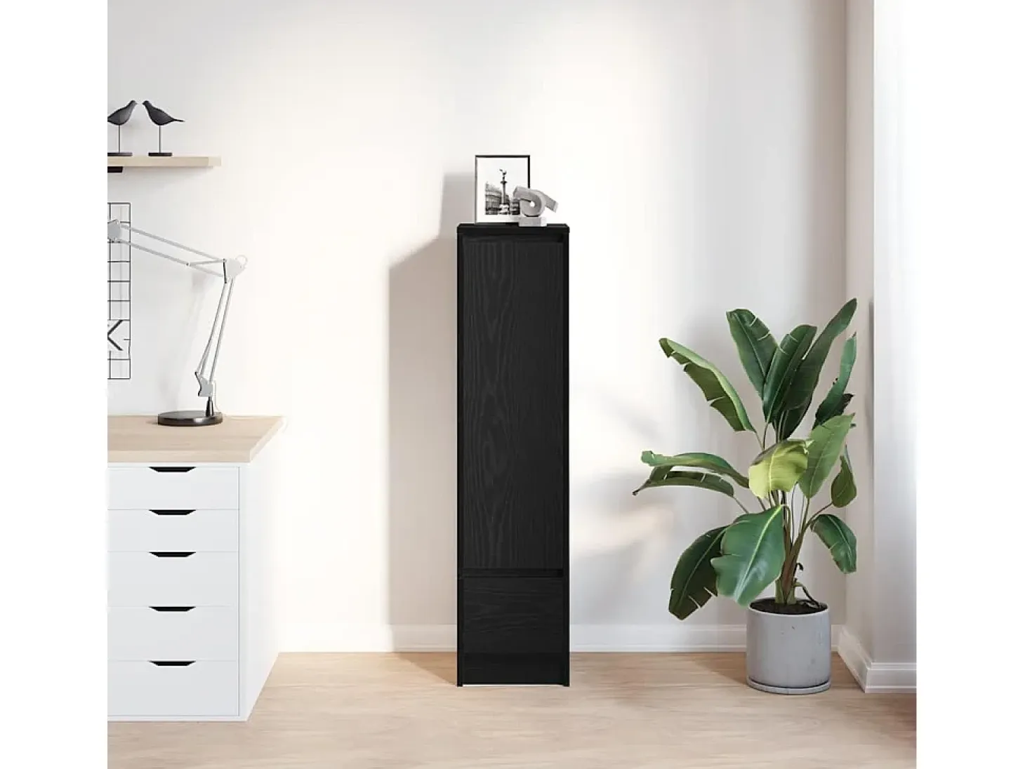 Aparador alto roble negro 29,5x34x119,5 cm madera de ingeniería