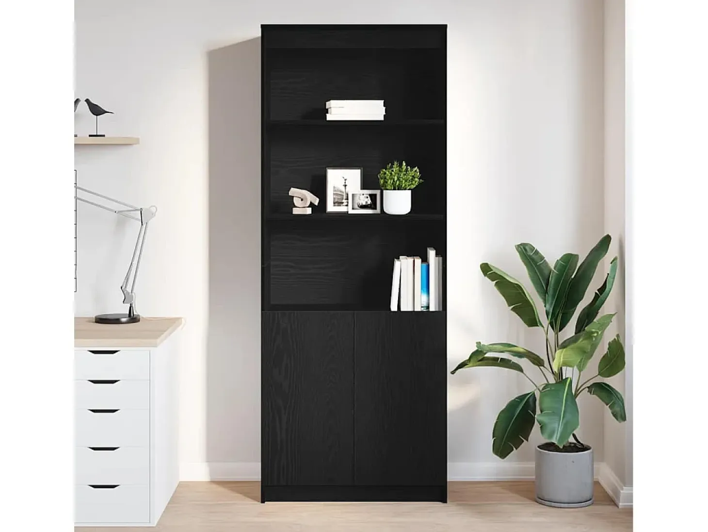 Aparador alto roble negro 70x35x180 cm madera de ingeniería
