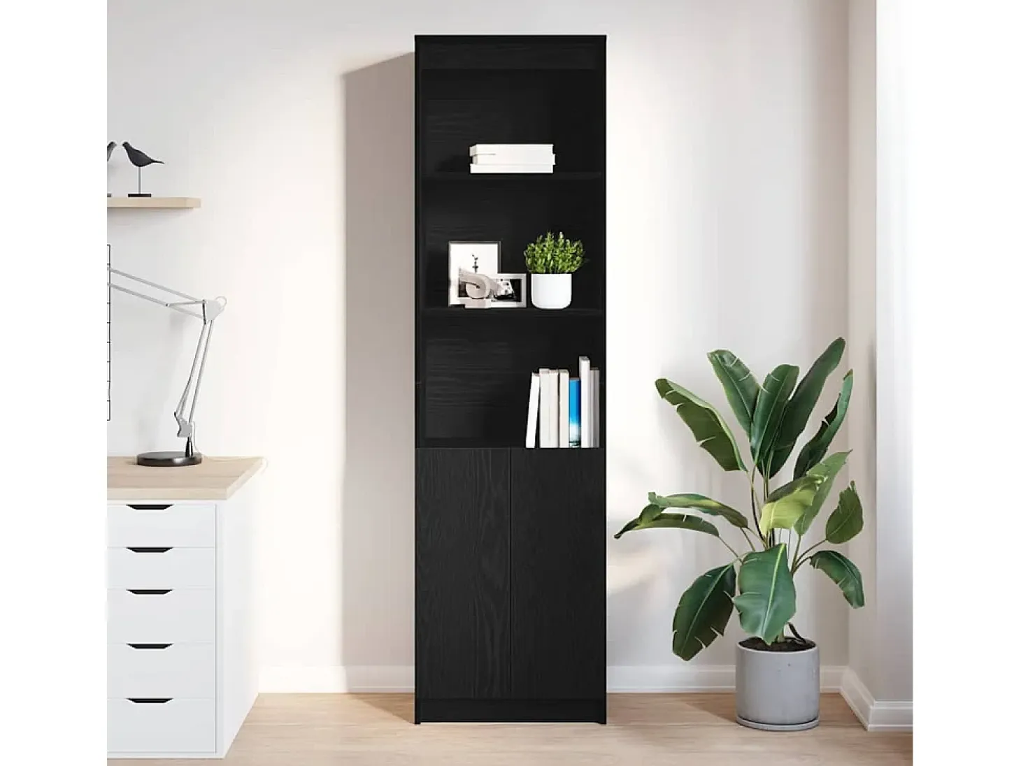 Aparador alto roble negro 50x35x180 cm madera de ingeniería