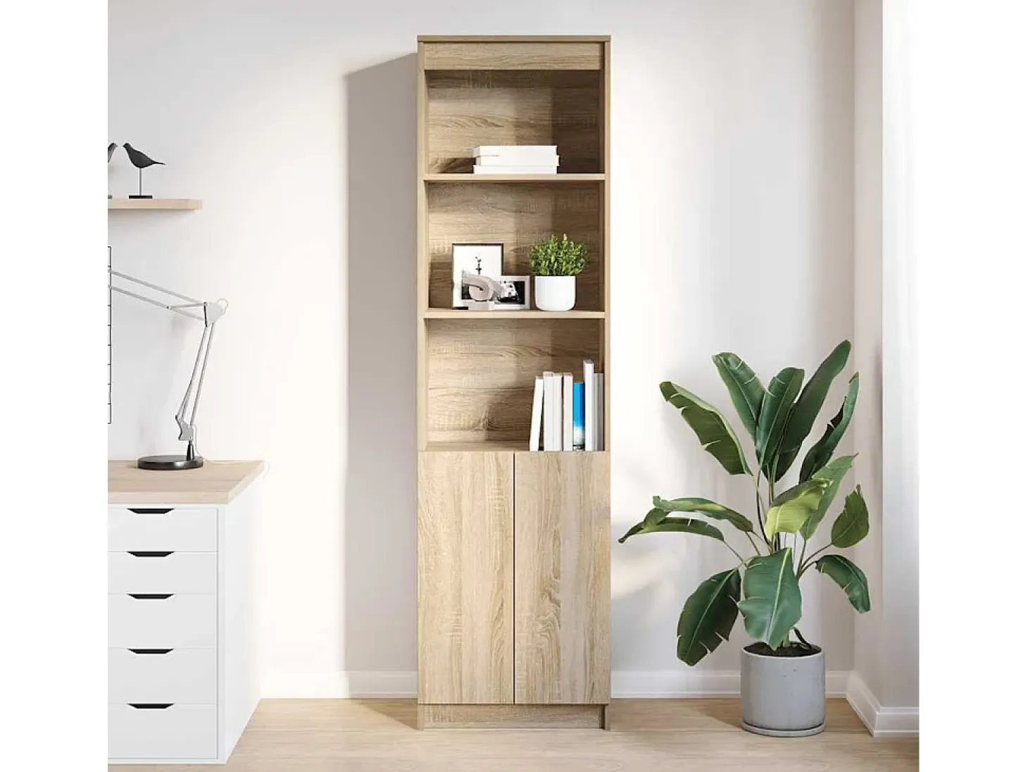 Aparador alto roble Sonoma 50x35x180 cm madera de ingeniería