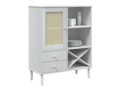 Aparador alto SENJA aspecto de ratán madera blanco 90x40x112 cm ES50505