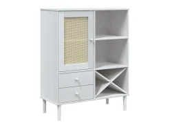 Aparador alto SENJA aspecto de ratán madera blanco 90x40x112 cm ES50505