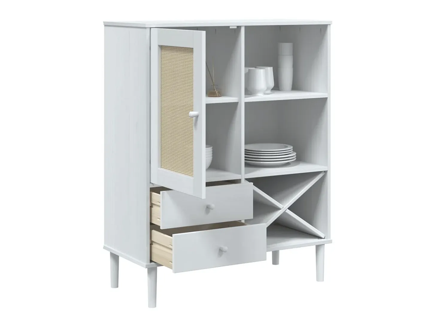 Aparador alto SENJA aspecto de ratán madera blanco 90x40x112 cm ES50505